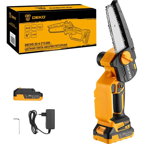 Пила цепная аккумуляторная DEKO DKCHS 20-6, 20В, 2x3.0Ач 063-4481-1 фото 3