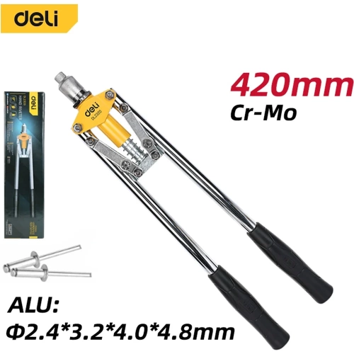 Двуручный заклепочник DELI DL2320 430 мм, CrMo, диаметр заклепок 3.2, 4.0, 4.8 мм, прорезиненные рукояти 133034 фото 9