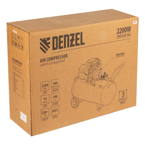 Компрессор воздушный DKV2200/100, Х-PRO 2.2 кВт, 400 л/мин, 100л Denzel фото 7