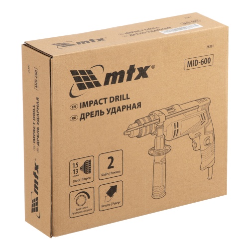 Дрель ударная MID-600, 600 Вт, 0-3000 об/мин, 0-48000 уд/мин MTX фото 13