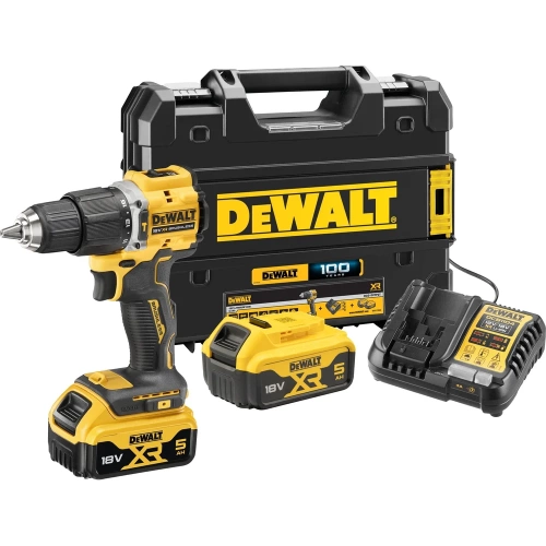 Аккумуляторная ударная дрель-шуруповерт DEWALT 18 В, 1650 об/мин, 28050 уд/мин, с 2 АКБ 5 Ач и ЗУ, в кейсе TSTAK DCD100YP2T DCD100YP2T-QW