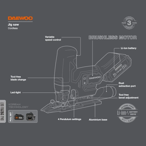 Аккумуляторный лобзик DAEWOO DAJ 2621Li SET фото 5