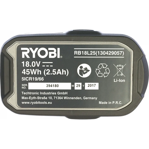 Аккумулятор Ryobi ONE+ RB18L25 5133002237 (18 В; 2.5 А*ч; Li-Ion) фото 4