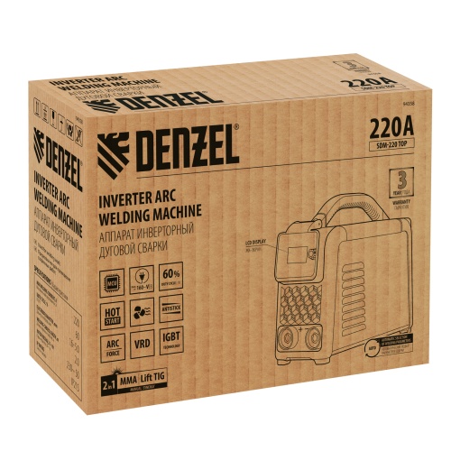 Аппарат инвертор. дуговой сварки SDM-220 Top, 220 А, ПВ 60% кейс Denzel фото 17