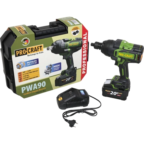 Гайковерт аккумуляторный PROCRAFT PWA90  20В 2100Нм (АКБ 8Ач + ЗУ) Кейс PWA90-1b-c фото 10