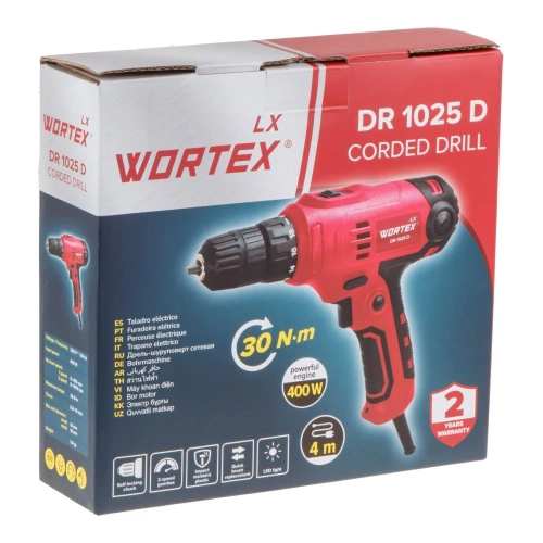 Дрель-шуруповерт WORTEX LX DR 1025 D в коробке, 400 Вт, 30 Нм, 2 скорости, БЗП 0.8-10 мм, шнур 4 м 1335878 фото 8