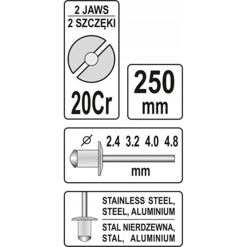 Заклепочник боковой YATO 2,4 - 4,8мм YT-36007 39496007 092 1 фото 5