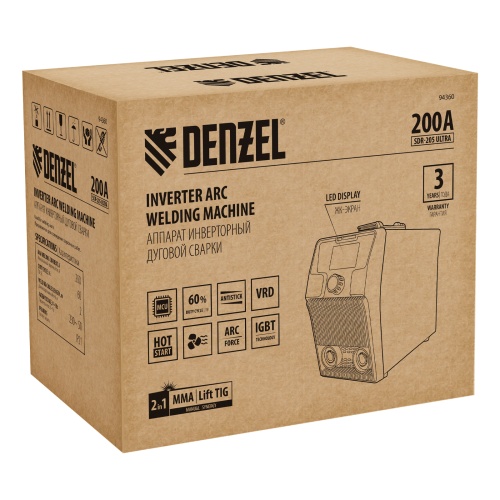 Аппарат инвертор. дуговой сварки SDR-205 Ultra, 200 А, ПВ 60% Denzel фото 5