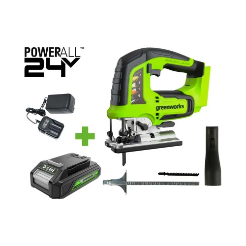 Лобзик GreenWorks GD24JS, 24V, б/щет, 100мм, 800-3000/мин, 4-ст.маятник, алюмниевая подошва, LED, 1x2Ач, ЗУ, коробка 3601407VUA фото 3