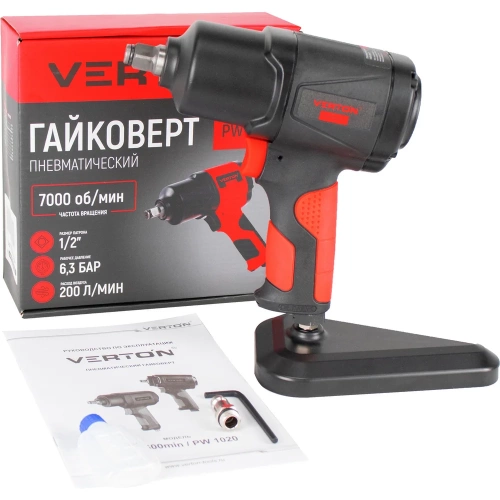 Пневматический гайковерт VERTON Air PW1020 (патрон-1,2,давл.6,3, макс.крутящ.момент-1020н.м,вращение-7000 об/мин,расх.возд-200 л/мин) (10шт/кор) 01.21427.21434