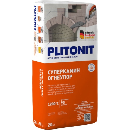 Раствор Plitonit Суперкамин Огнеупор серый 20 кг