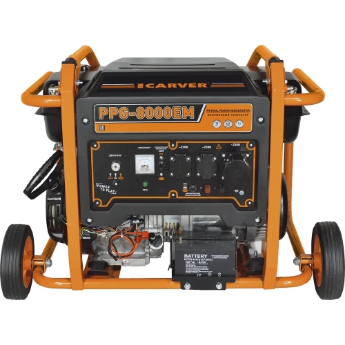 Генератор CARVER PPG- 8000ЕM бензин LT-190F, 6,0/6,5кВт, 220В, бак 33 л, электростартер, колеса. медь 01.020.00030 фото 5