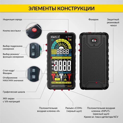 Цифровой смарт мультиметр iCarTool CATIII 600V, TrueRMS, AD/DC IC-M117 фото 5