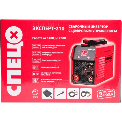 Инвертор сварочный Спец ЭКСПЕРТ-210,дисплей, сенсорное управление, 1*230В, 20-210А,электр.1,6-5мм (акс.в компл.+щиток сварщика+щетка-молоток) СПЕЦ-3473 фото 11
