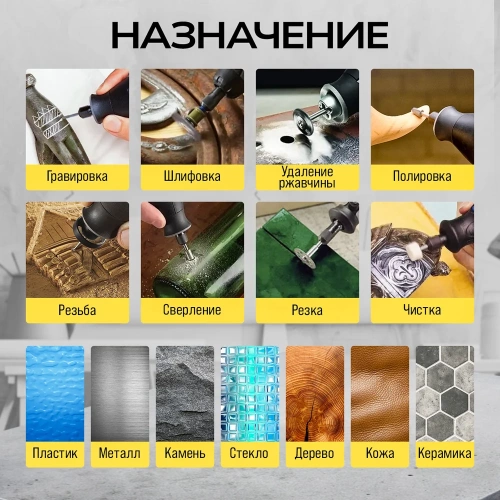 Аккумуляторный гравер TECHNICOM 12В, 2Ач, 6 скоростей, 5000-25000 об/мин TC-CF699 фото 3