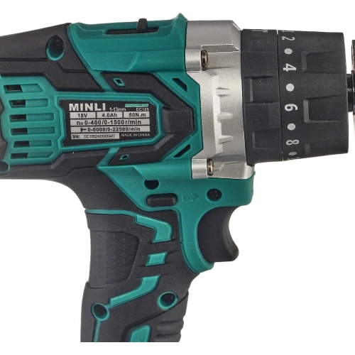 Аккумуляторная бесщеточная ударная дрель-шуруповерт MINLI 13 mm 80N.m Li-ion 18Vx2 DC105-4.0A фото 8