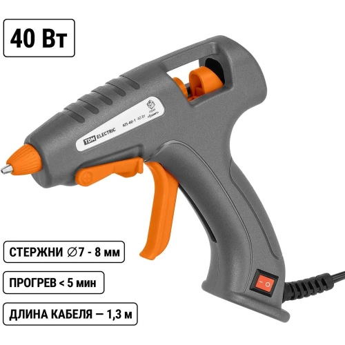 Клеевой пистолет TDM ELECTRIC КП-40-1, 7 мм, подставка,, шнур 1,3 м, 40 Вт, Т=220 С Гранит SQ1024-0304
