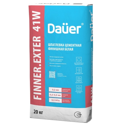 Шпатлевка цементная финишная Dauer Finner Exter 41 W белая 20 кг фото 5