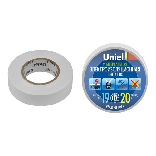 Изолента ПВХ Uniel UIT-135P белая 19 мм 20 м