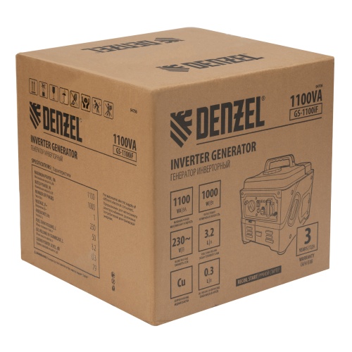 Генератор инверторный GS-1100iF, 1,1 кВт, 230 В, ручной старт DENZEL фото 8