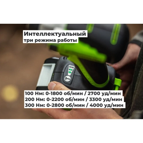Винтоверт ударный GreenWorks GD24ID3, 24V, б/щет, 0-2800об/мин, 4000уд/мин, HEX 1/4", 300Нм, 3 режима, 1x2Ач, ЗУ, коробка 3802807VUA фото 6