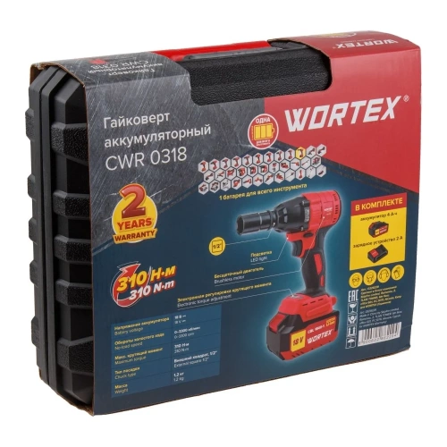 Аккумуляторный ударный гайковерт WORTEX CWR 0318 ALL1 0329229 фото 9