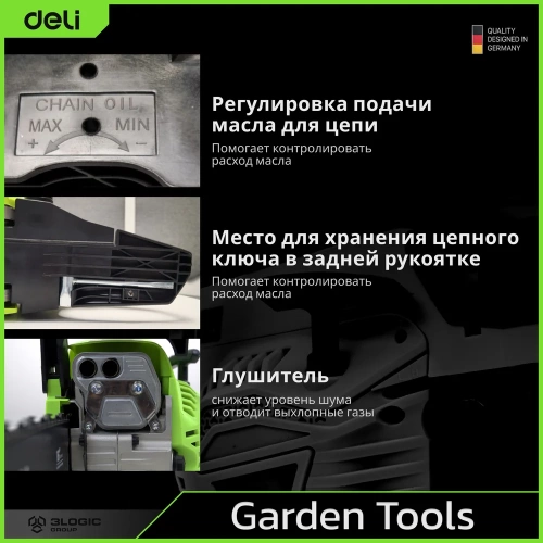 Бензопила цепная DELI (1700Вт/ 2,3 л.с, шина 40см, двигатель 45 см3) DE-LJ16-1 145421 фото 10
