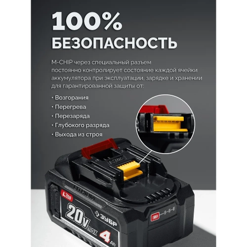 Бесщеточный ударный гайковерт, сумка ЗУБР 20 В, 1000 Н·м, 1 АКБ LMS (4 А·ч) ГБУ-1000-41 фото 11