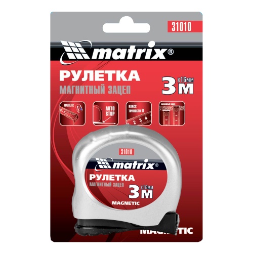Рулетка Magnetic,3 м х 16 мм,магнитный зацеп Matrix фото 6
