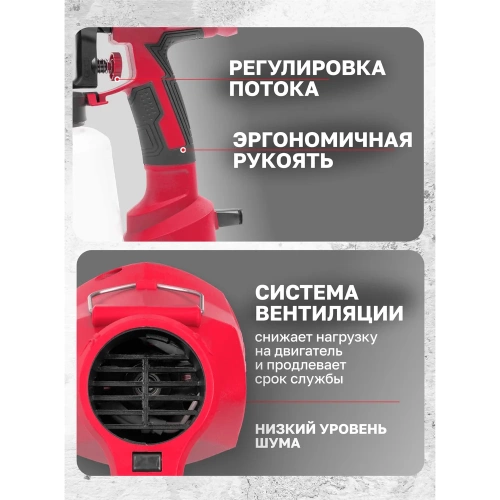 Краскопульт ручной электрический PATRON (230В, 400Вт, объем бачка 1л, макс.расход краски 800мл/мин) P-SG100-640H(65061) фото 6