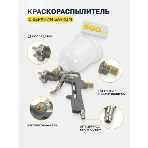 Набор пневмоинструмента Partner 5 предметов, краскопульт сопло 1.5 мм, обдувочник, подкачка, промывка, шланг 5 м PA-8031K5-G(E70)(51065к.)(7695) фото 4