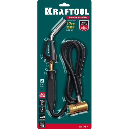 Газовая горелка KRAFTOOL KS-8000 Blue Fire с пьезоподжигом на баллон, шланг 1.4м, 2000C 55512 фото 8