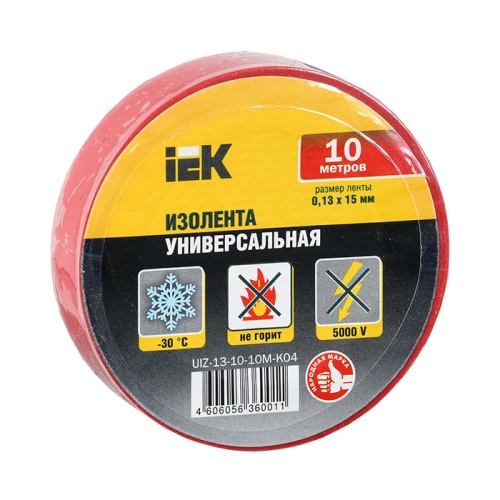 Изолента ПВХ IEK UIZ-13-10-10M-K04 красная 15 мм 10 м фото 3