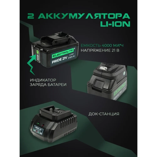Аккумуляторный бесщеточный перфоратор Electrolite BHD 26 21V 2 АКБ, 4 Ач, 2.6 Дж, кейс, оснастка 6148 фото 5