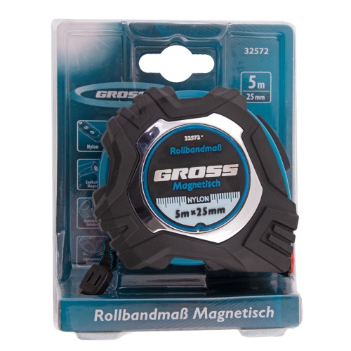 Рулетка Magnetisch 5 м х 25 мм,обрезиненный корпус,автоматическая фиксация,Нейлоновое покрытиеытие,зацеп с магнитом Gross фото 6