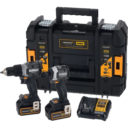 Аккумуляторный набор Dewalt McLaren Limited Edition DCK200MP2T: дрель-шуруповерт + шуруповерт, с 2 АКБ 5 Ач и ЗУ, в кейсе TSTAK DCK200MP2T-QW