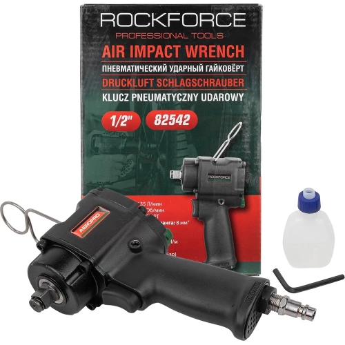 Ударный пневмогайковерт Rockforce Compact с реверсом и регулировкой усилия 1/2'' 600Hм, 8500 об/мин,6.3bar,113 л/мин,1.45кг RF-82542(11712) фото 3