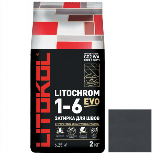 Затирка цементная для швов Litokol Litochrom 1-6 Evo LE.140 Мокрый асфальт 2 кг