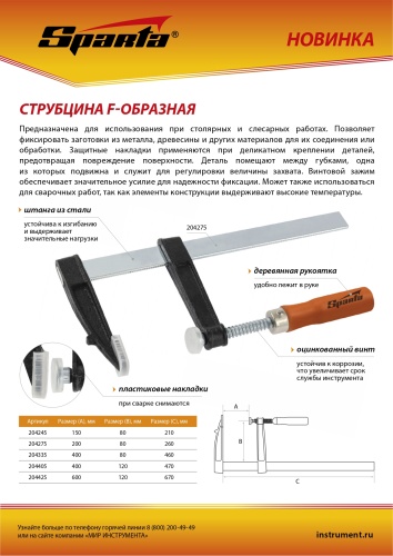 Струбцина F-образная, 400 х 80 х 460 мм Sparta фото 6