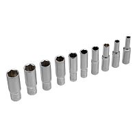 Набор удлиненных торцевых головок 1/4, шестигранные, CrV, 10 шт, 4-13 мм Stels
