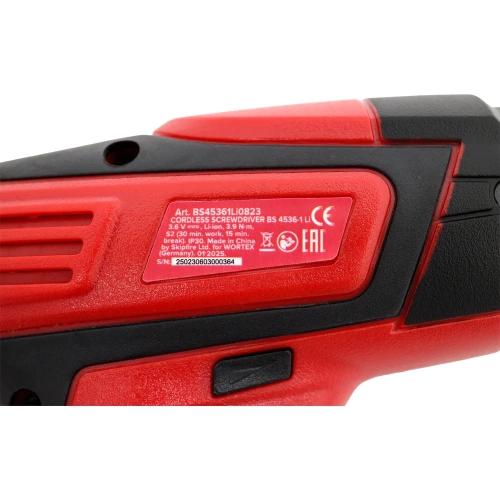 Аккумуляторная отвертка WORTEX BS 4536-1 LI BS45361Li0823 фото 9