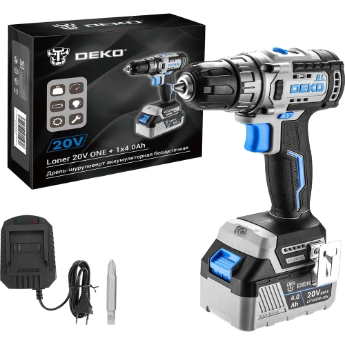 Аккумуляторная бесщеточная дрель-шуруповерт DEKO Loner 20V ONE +, 20В, 1x4.0 Ач 085-1004