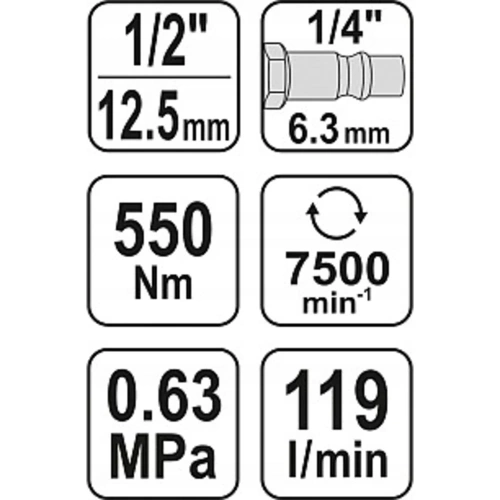 Пневмогайковерт YATO 1/2" ударный 550Нм 0,63 MPa YT-09511 370309511 092 1 фото 5