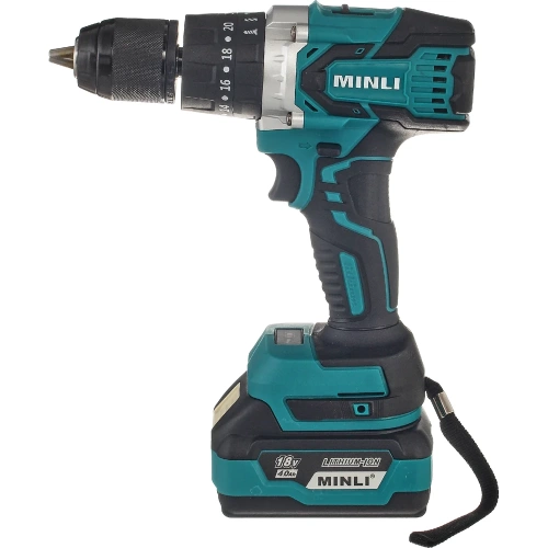 Аккумуляторная бесщеточная ударная дрель-шуруповерт MINLI 13 mm 80N.m Li-ion 18Vx2 DC105-4.0A фото 3
