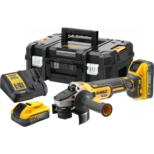 Аккумуляторная угловая шлифмашина DEWALT DCG405H2T, 18 В, 125 мм, 9000 об/мин, с 2 АКБ 5 Ач и ЗУ, в кейсе TSTAK () DCG405H2T-QW
