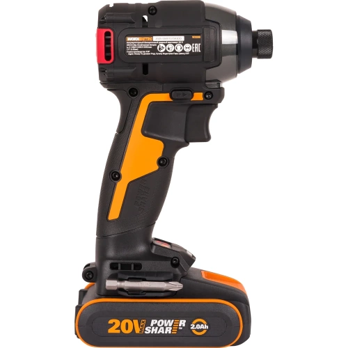 Винтоверт ударный бесщеточный аккумуляторный WORX 20В, 200Нм, 2Ач х2, ЗУ 2А, кейс WX265 фото 5