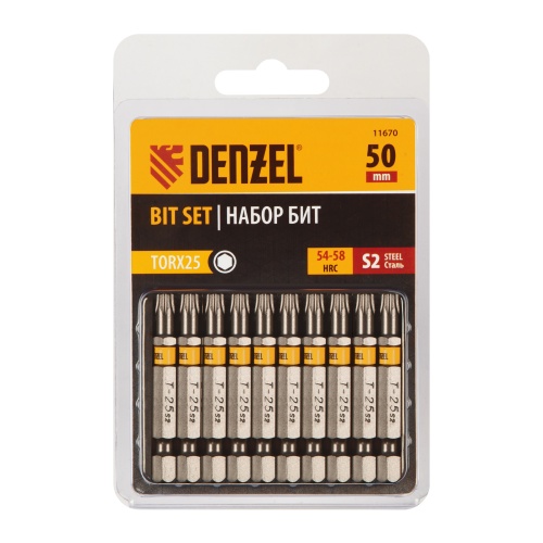 Бита TX 25х50, сталь S2, шестигранный профиль, 10 шт. Е 6,3 Denzel фото 2