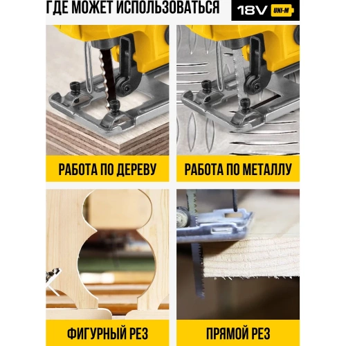 Лобзик аккумуляторный Kolner 18V UNI-M Standard, дер/мет 100/5мм, KJS 18-100-1K, БЗП, 8021200014 фото 4