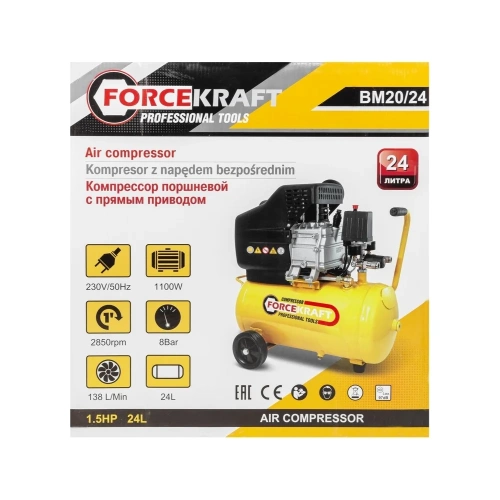 Поршневой компрессор с прямым приводом ресивер Forcekraft fk-bm20/24 24 л, 8 бар, 138 л/м, 1100 w, 230 v 54661 фото 9