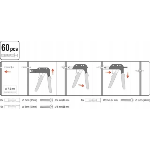 Пистолет для установки дюбелей Молли YATO +60 дюбелей YT-51451 фото 6